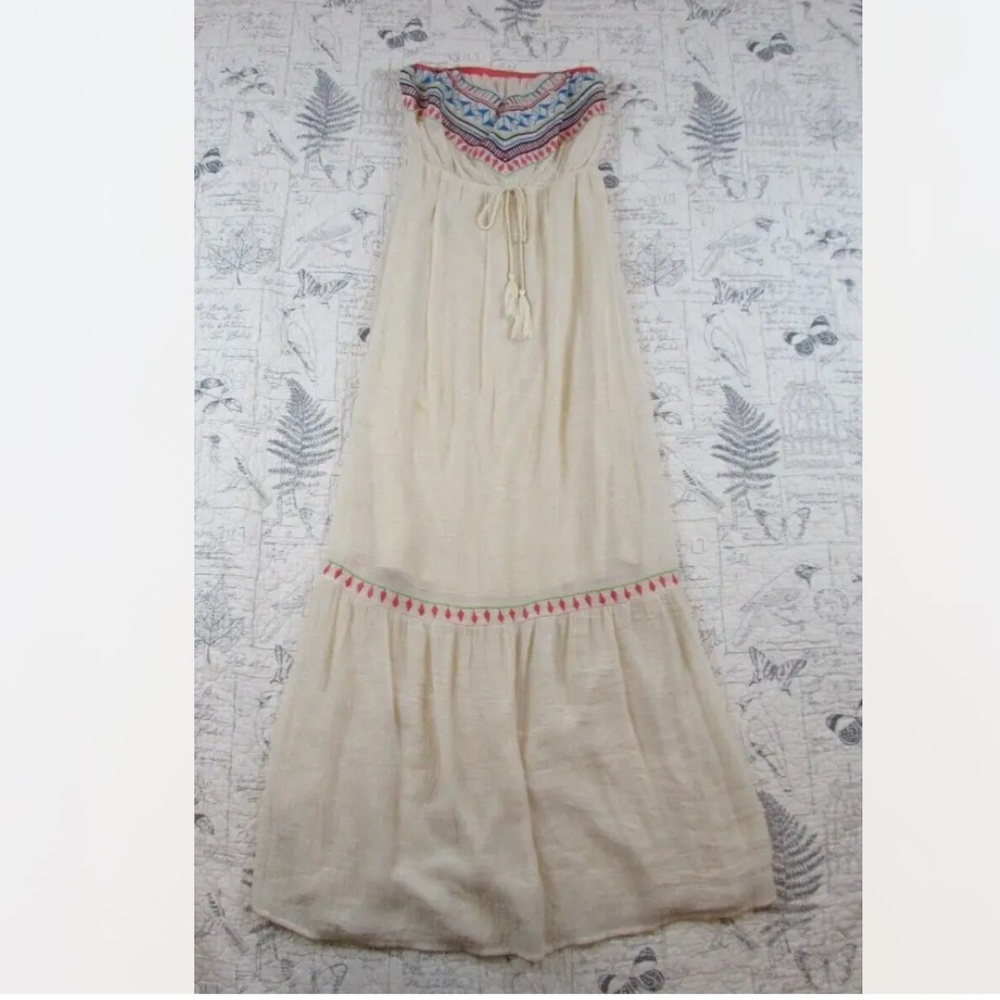 🍅FLYING TOMATO Boho Ivory Strapless embroidered Maxi Dress Southwest XS